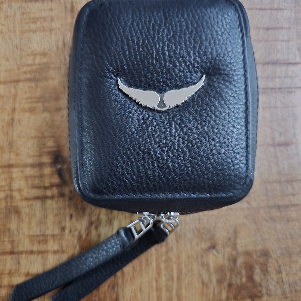 Zadig & Voltaire Black Leather Jewelry Bag with Wing Detail